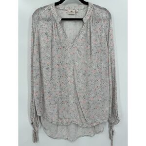 AG ADRIANO GOLDSCHMIED Gray Pink Floral Long Sleeve Tassel Blouse Top Size M